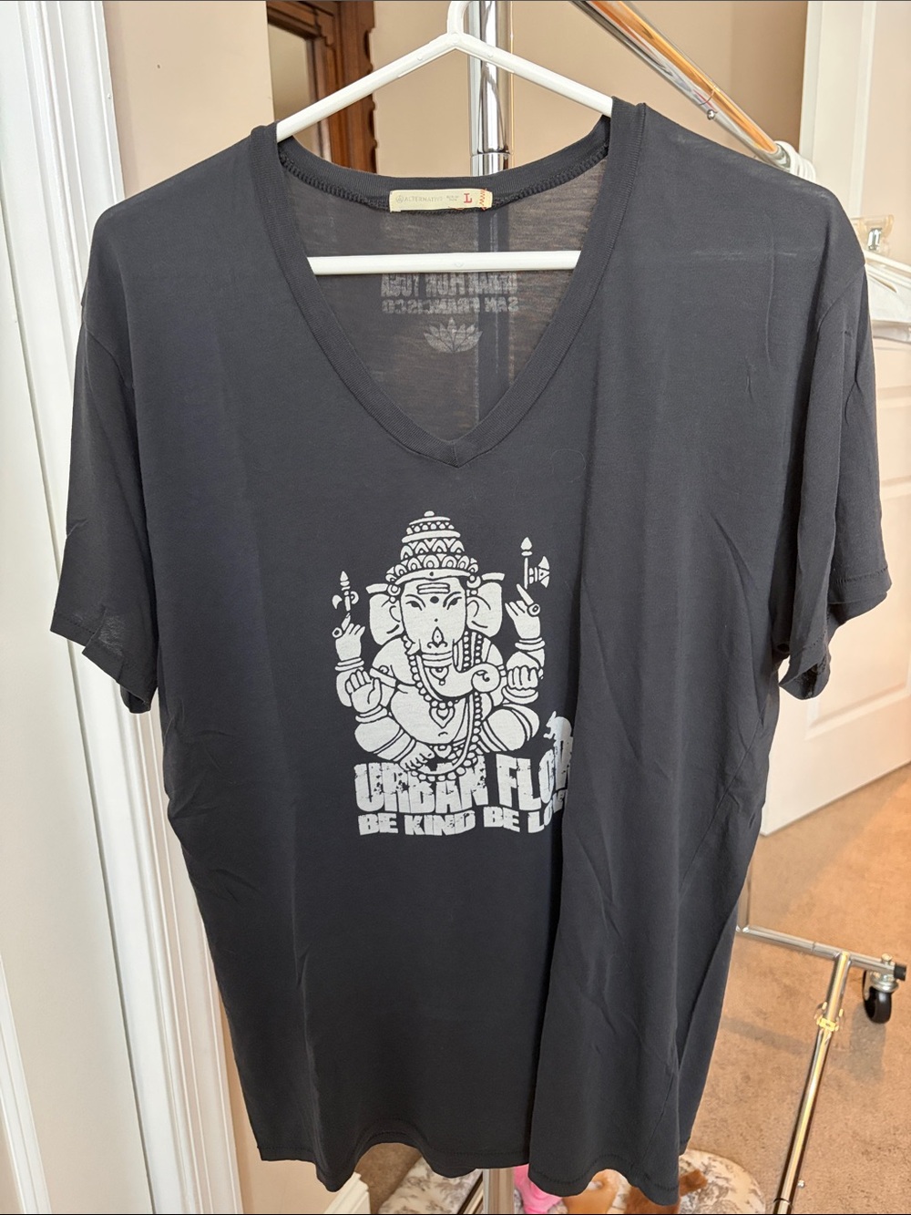 Alternative Apparel Black V-Neck Graphic Tee with White Ganesh Print